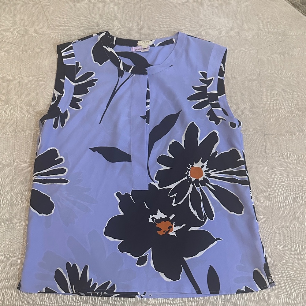 J. Crew Sleeveless Blouse - Blue and Black Floral